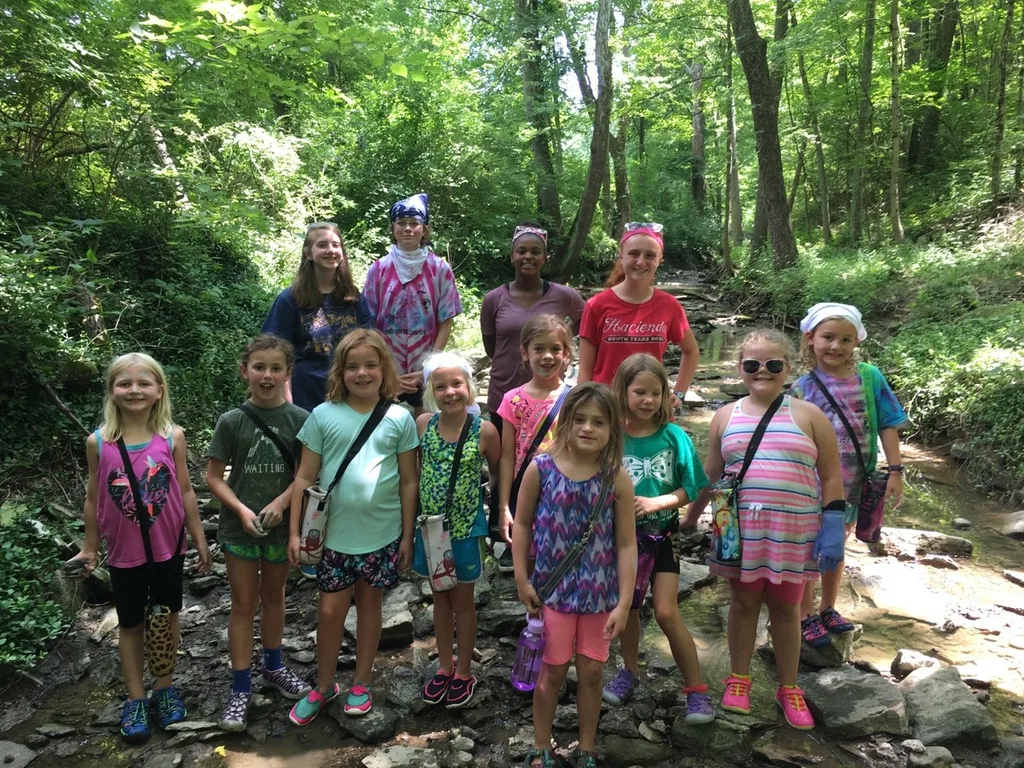 It’s unbelievable that tomorrow is already our halfway point for “Camp Hogwoods” Girl Scout Camp at French Park! So far, we’ve hiked, walked through the creek, played with clay, tie-dyed t-shirts, played games like Drip Drip Drench, watched a magic show, decorated banners and bandanas, performed friendship skits, sent PAs to Azkaban, gone on a scavenger hunt, visited with Zoo animals, made SWAPS, learned first aid skills, and more! It’s been a busy, but fun week.