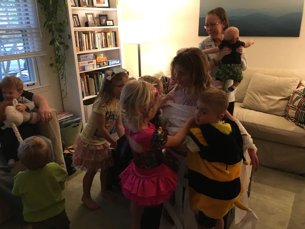 Gwen and Josie loved making slime, competing in a mummy race, and decorating cupcakes with friends at their 5th birthday costume party.