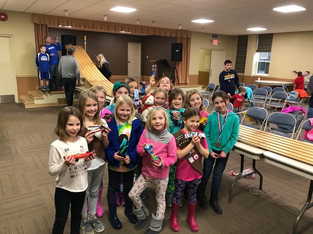 What a fun Girl Scout day - Pinewood Derby and Cosmic Bowling!