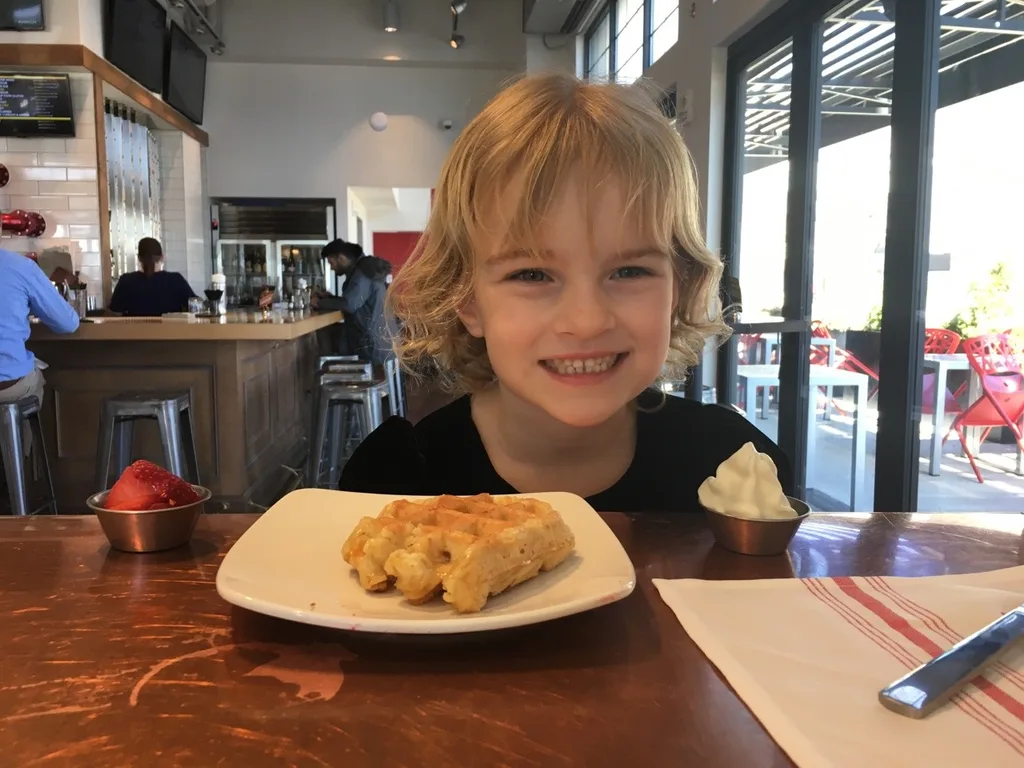 A flooded river, and waffles