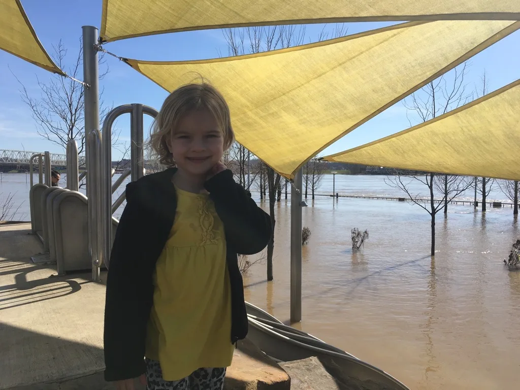 A flooded river, and waffles