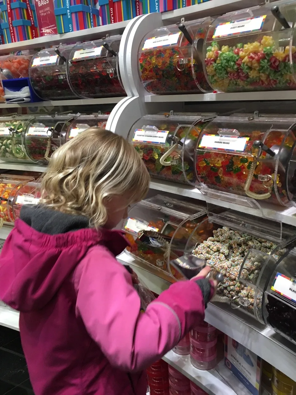 The most liked part of our morning walk along the Magnificent Mile was the stop at Dylan’s Candy Bar.