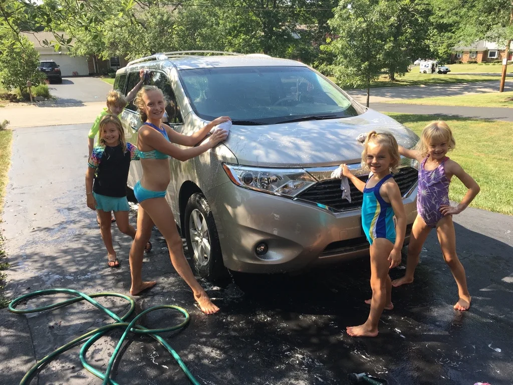 They didn’t get any paid customers, but they liked car washing so much that they cleaned our van twice!