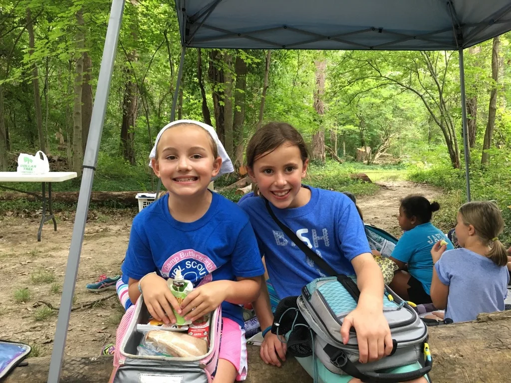 Girl Scout camp at French Park day 1. The girls were enthusiastic, and the weather was agreeable - a recipe for success! We hiked, spent time in the creek, started our nature crafts by creating a nature notebook, decorated bandanas (an important camp accessory), designed a “thought bubble” to represent our unit at camp, played drip drip drench, learned some camp games and songs, and more! Whew!