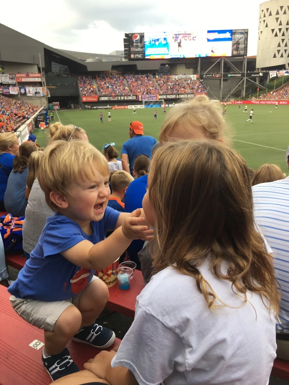 It didn’t rain on us this time! They won, and we got to see a fireworks show afterwards. Great evening!