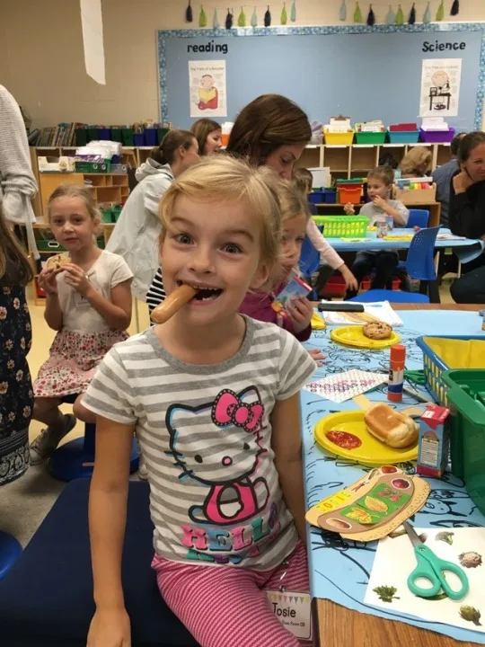 These girls actually ate hot dogs at their kindergarten Mo Willem’s inspired hot dog party at school. They both complained about tummy aches when they got home though. May be awhile before they eat another one!