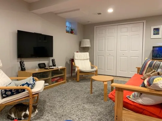 Basement before and after - a family room we now love to hang out in!