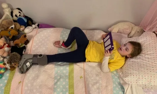 Abby’s sporting a new accessory, unfortunately.