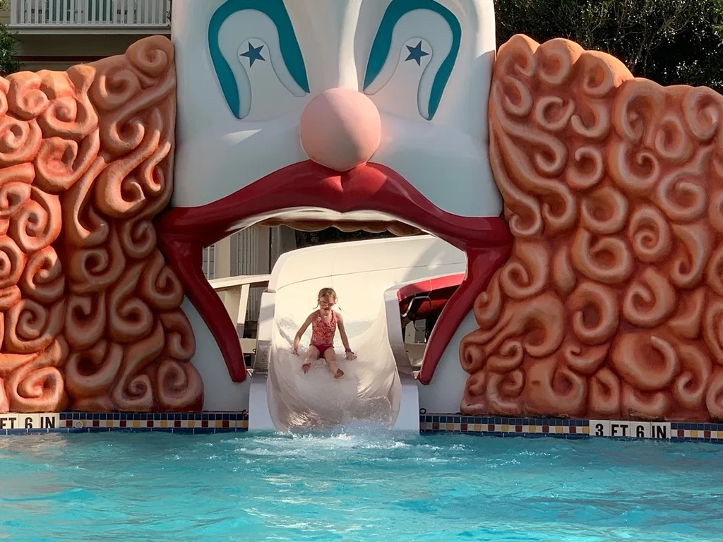 Our first day at Disney, a resort day at the Boardwalk Inn, was so much fun! The girls especially LOVED the water slide! (We talked Josie, our cautious rider, into trying it. Her reaction: “I actually liked that!” And then she rode it non-stop for an hour.)