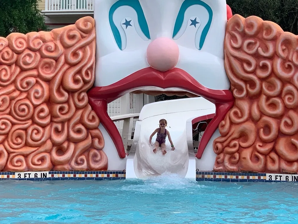 Our first day at Disney, a resort day at the Boardwalk Inn, was so much fun! The girls especially LOVED the water slide! (We talked Josie, our cautious rider, into trying it. Her reaction: “I actually liked that!” And then she rode it non-stop for an hour.)