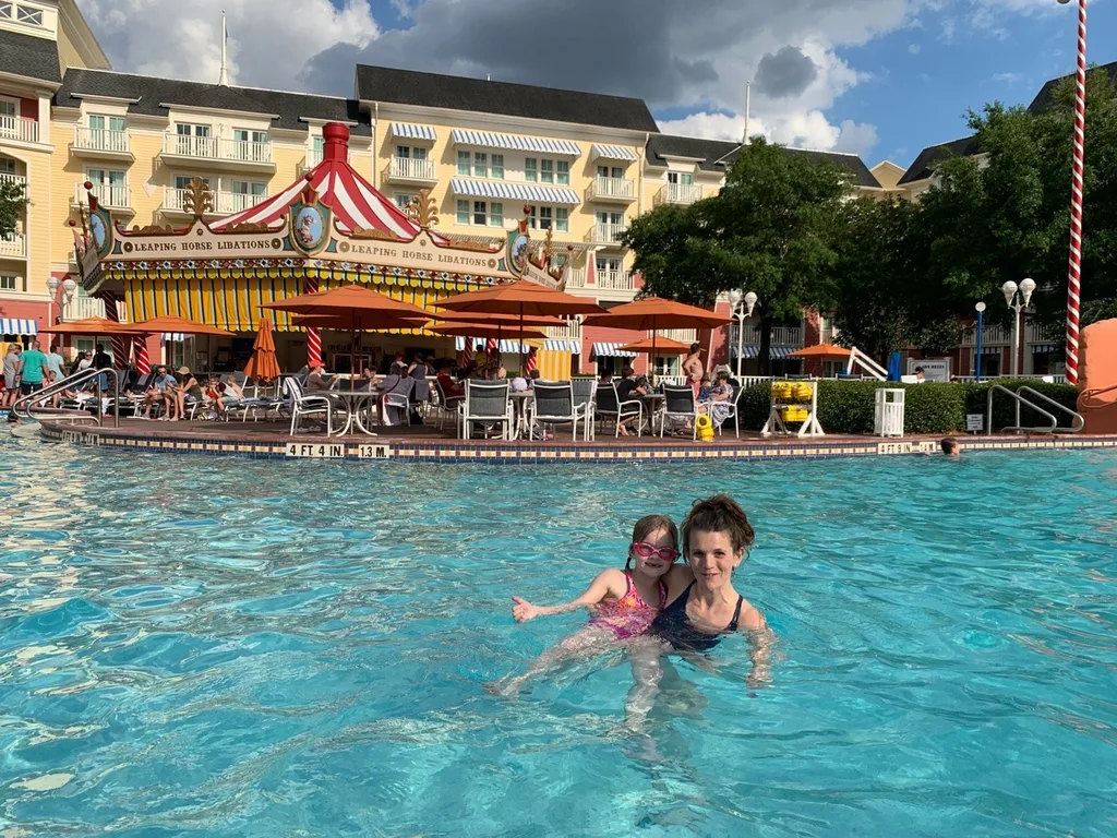 Our first day at Disney, a resort day at the Boardwalk Inn, was so much fun! The girls especially LOVED the water slide! (We talked Josie, our cautious rider, into trying it. Her reaction: “I actually liked that!” And then she rode it non-stop for an hour.)