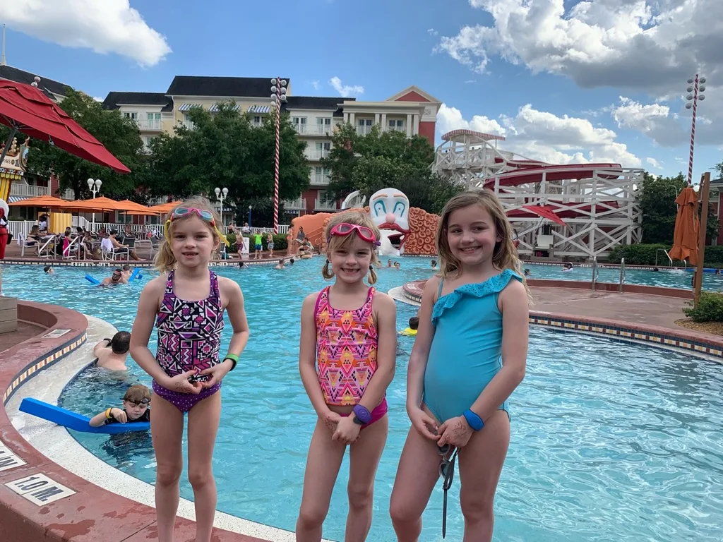 Our first day at Disney, a resort day at the Boardwalk Inn, was so much fun! The girls especially LOVED the water slide! (We talked Josie, our cautious rider, into trying it. Her reaction: “I actually liked that!” And then she rode it non-stop for an hour.)