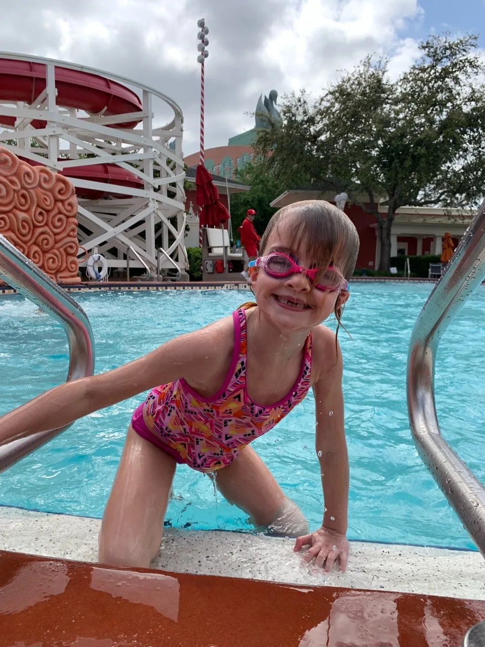 Our “restful” resort day at Disney included a thunderstorm, high winds, and cooler temps. We still enjoyed some arcade fun, lunch at Disney Springs, a surrey bike ride around the Boardwalk, swimming, a boat ride, and entertaining shows on the Boardwalk. Thank goodness the pools are heated!