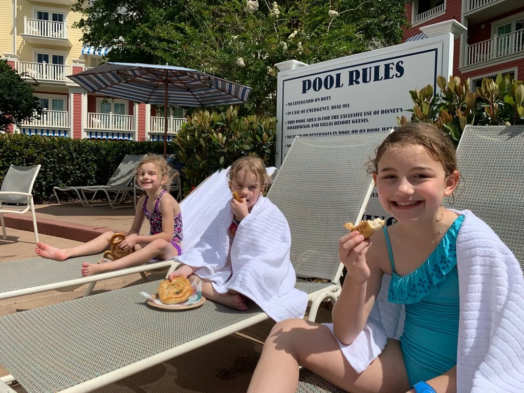Thanks to a pool “maintenance issue,” we had a fun last morning exploring our community hall and pool, and pool-hopping at the Disney Beach & Yacht Club!