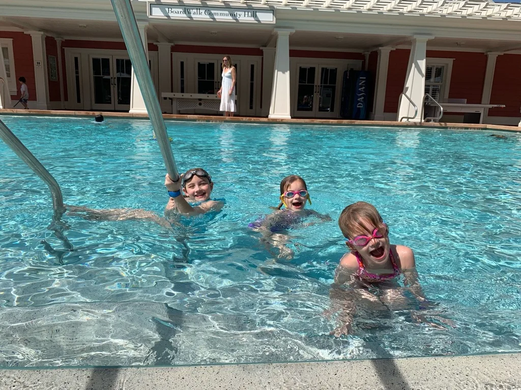 Thanks to a pool “maintenance issue,” we had a fun last morning exploring our community hall and pool, and pool-hopping at the Disney Beach & Yacht Club!