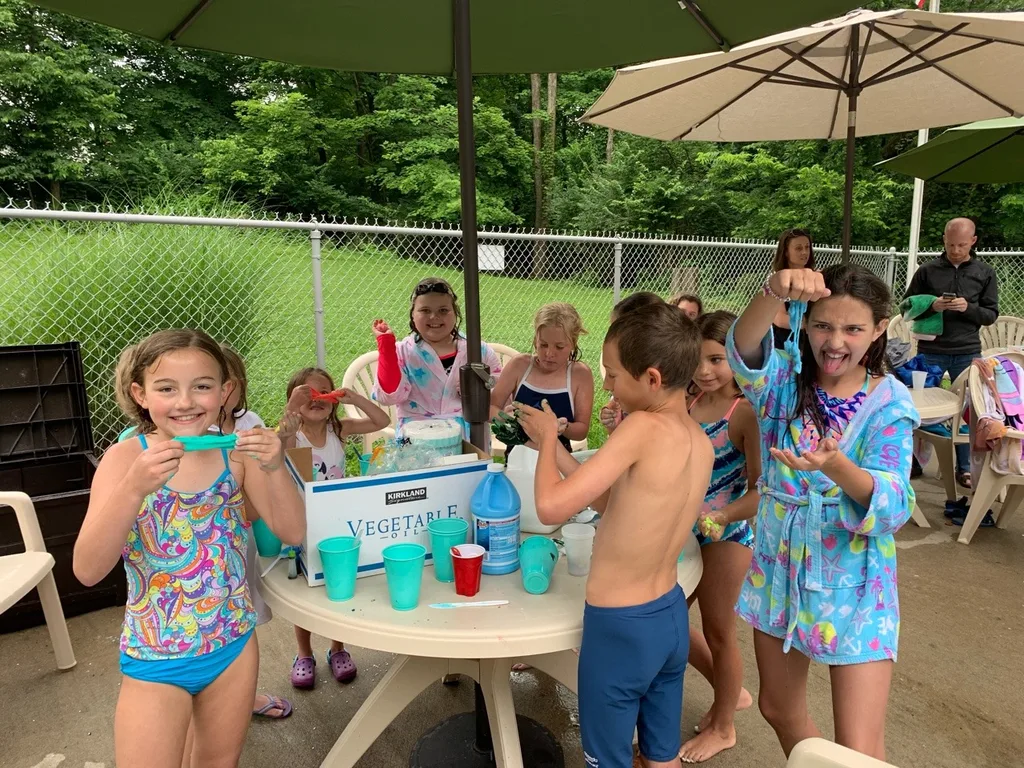 Cool and rainy, but these Junior Girl Scouts still had fun! Lots of swimming, SWAPS, slime, and pizza. Of course, the sun came out five minutes after the party ended!