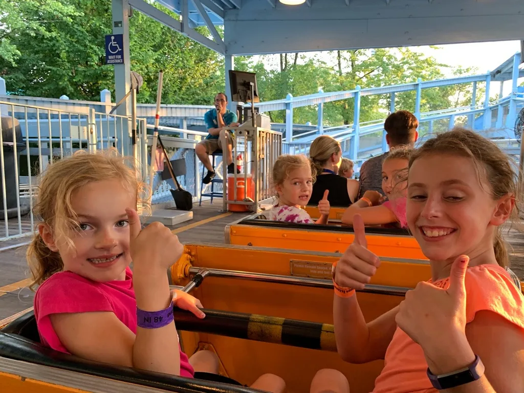 Summer Adventure list: Kings Island! It rained on us, but we still had a blast! Our girls were adventurous. Josie rode her first roller coaster, and loved it! Abby rode Drop Tower and every roller coaster except Diamondback and the Beast, but missed those only because we ran out of time. Gwen tried both the Racer and Adventure Express, her first two coasters outside Snoopy Land.