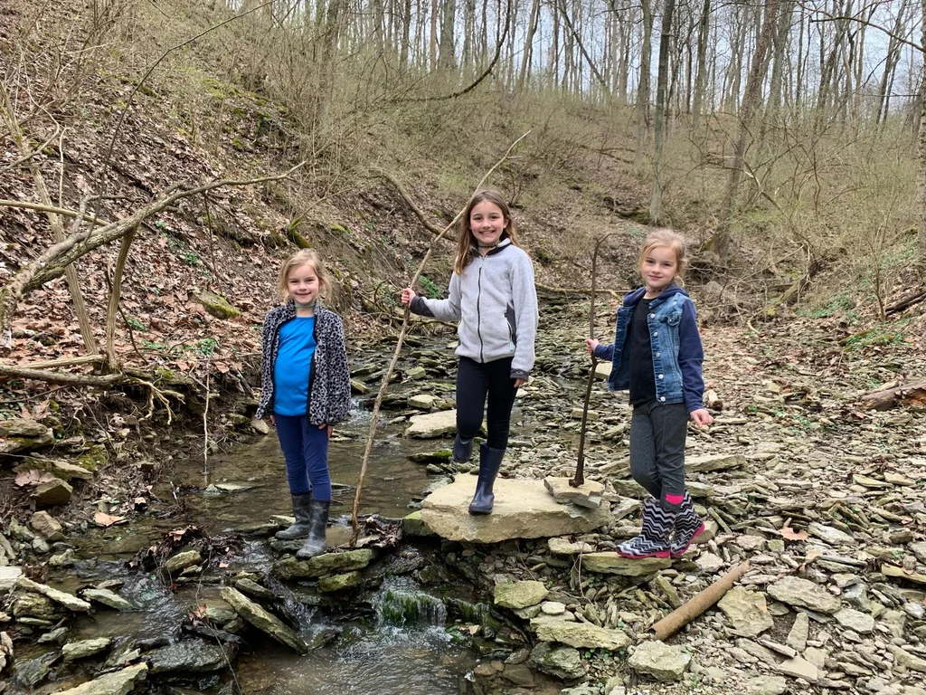 Socially distanced, but not socially isolated. Abby and I got together with some other neighbors to cut fabric for face masks to donate, and joined a group to help some elderly neighbors with yard work this weekend. Today, we explored the KHCC Greenbelt, and the girls loved it! So fun!