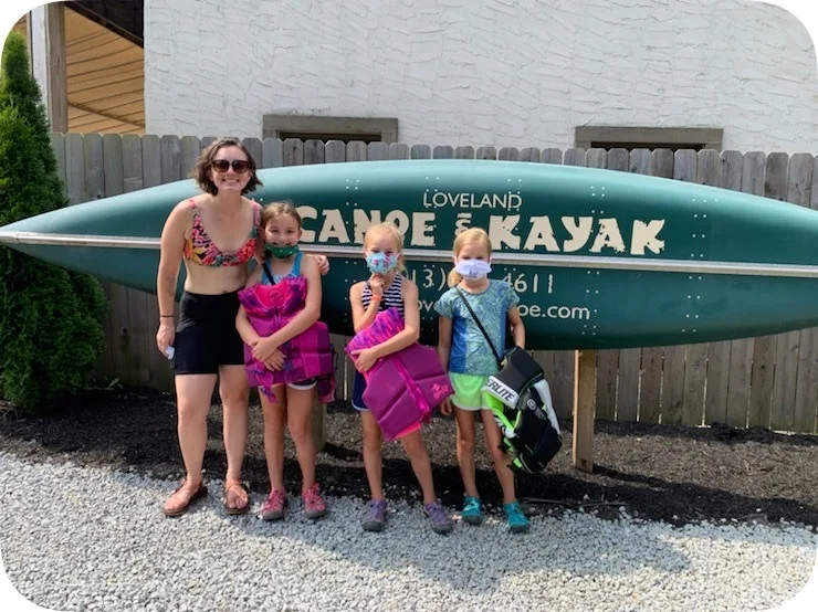 Today felt like a vacation! We went kayaking (five miles!) for the first time, and the girls loved it! Josie and Gwen took to it right away. Gwen initially freaked out about the “rapids” but eventually came around and even helped us get unstuck from a rapid by the end of our adventure.