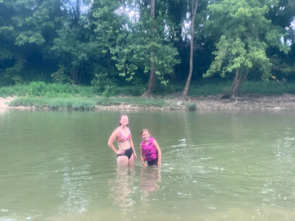 Today felt like a vacation! We went kayaking (five miles!) for the first time, and the girls loved it! Josie and Gwen took to it right away. Gwen initially freaked out about the “rapids” but eventually came around and even helped us get unstuck from a rapid by the end of our adventure.