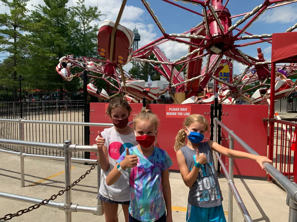 Our third visit this summer was the best so far! Lots of firsts: Josie rode The Bat and Banshee for the first time, Gwen and Josie braved Drop Tower, all four girls experienced Congo Falls, and Nora enjoyed her first trip on Whitewater Canyon.