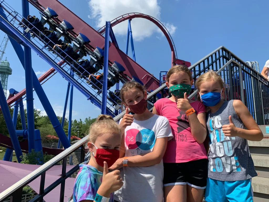 Our third visit this summer was the best so far! Lots of firsts: Josie rode The Bat and Banshee for the first time, Gwen and Josie braved Drop Tower, all four girls experienced Congo Falls, and Nora enjoyed her first trip on Whitewater Canyon.