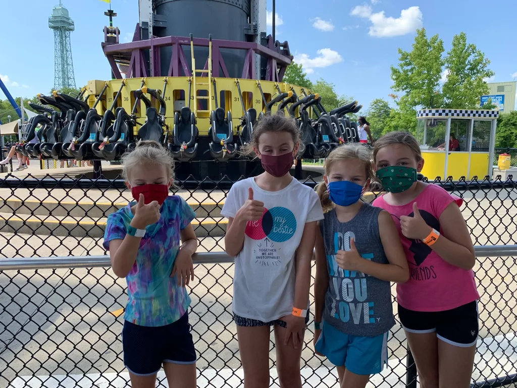 Our third visit this summer was the best so far! Lots of firsts: Josie rode The Bat and Banshee for the first time, Gwen and Josie braved Drop Tower, all four girls experienced Congo Falls, and Nora enjoyed her first trip on Whitewater Canyon.