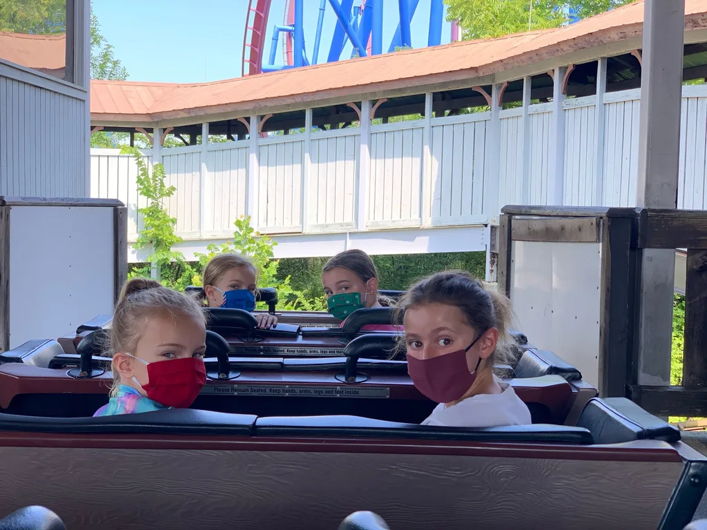 Our third visit this summer was the best so far! Lots of firsts: Josie rode The Bat and Banshee for the first time, Gwen and Josie braved Drop Tower, all four girls experienced Congo Falls, and Nora enjoyed her first trip on Whitewater Canyon.