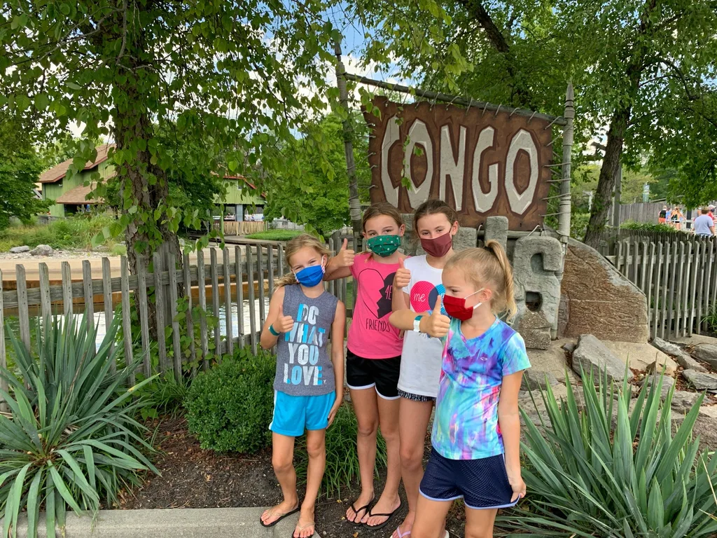 Our third visit this summer was the best so far! Lots of firsts: Josie rode The Bat and Banshee for the first time, Gwen and Josie braved Drop Tower, all four girls experienced Congo Falls, and Nora enjoyed her first trip on Whitewater Canyon.