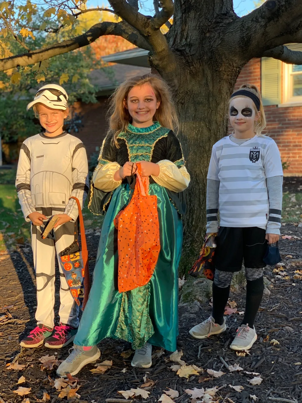 Bloody Mary, skeleton soccer player, and a storm trooper