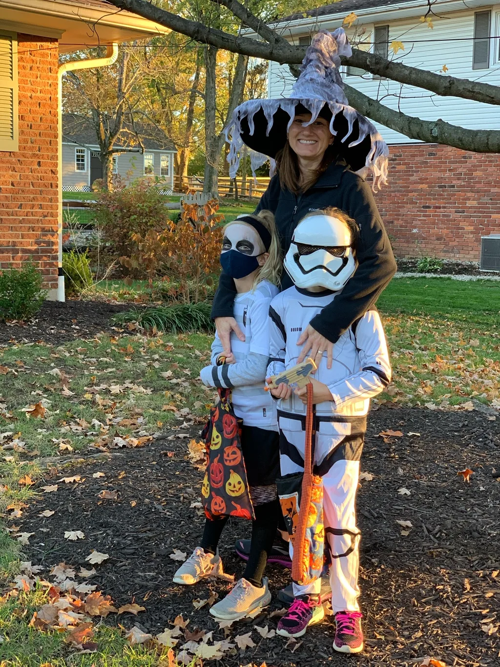 Bloody Mary, skeleton soccer player, and a storm trooper