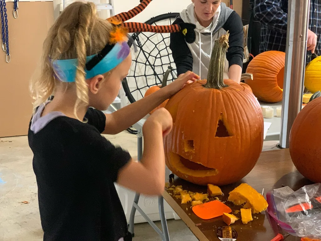 Girls, I don’t know if we’ll be able to get together to carve pumpkins this year. “But, Mom, it’s a tradition!” And so we did!