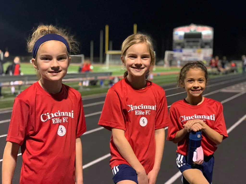 First club soccer practice for Gwen, Josie, and their friend, Gabby.