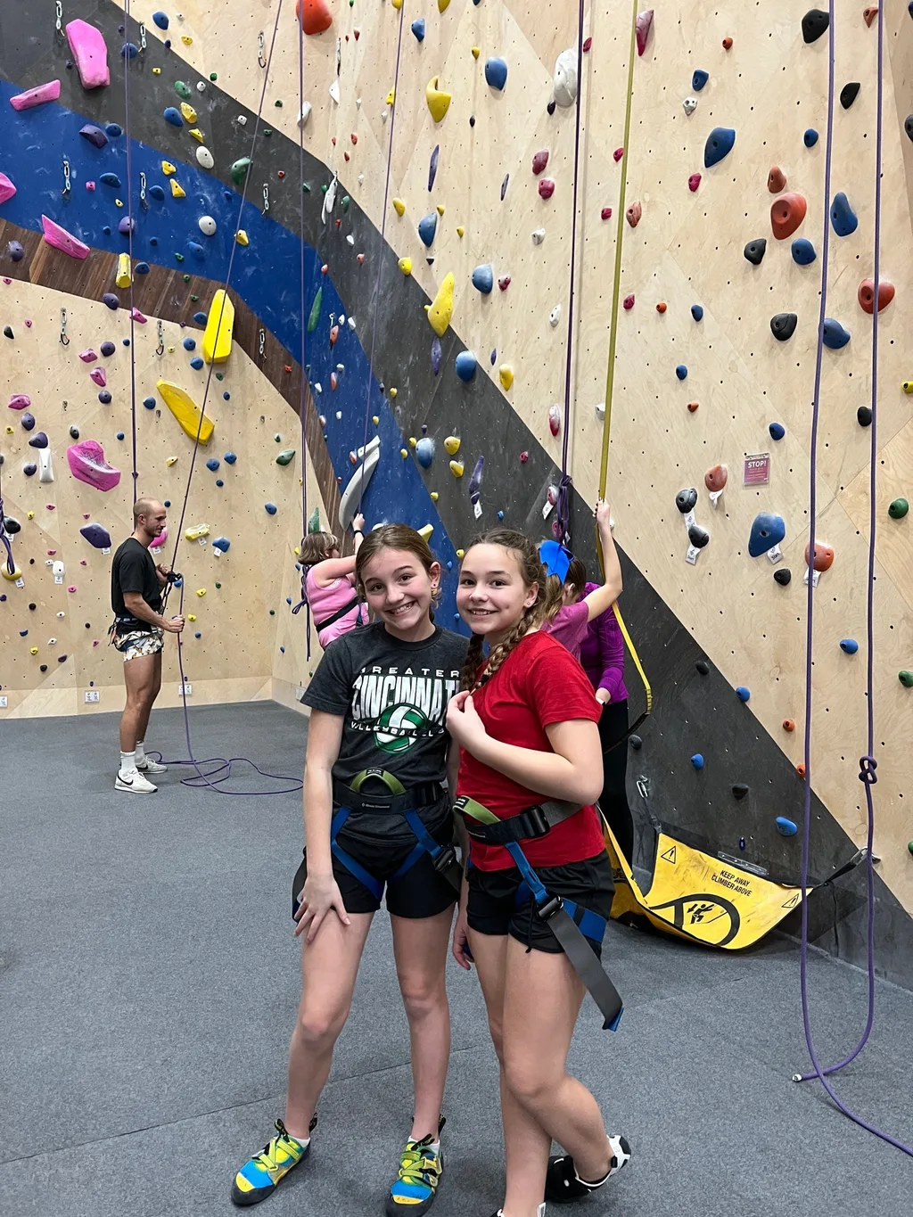 Girl Scout rock climbing and team-building tie dye with the volleyball team. Our girls went to bed Sunday night with happy memories from a fun, adventurous, and laughter-filled weekend.
