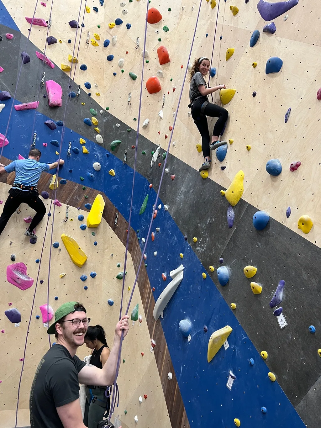 Just as much fun a second time - this time with friends and seasoned belayers! They were all fearless, but especially Gwen (who lit up when Clara mentioned that another facility has a kids climbing team).