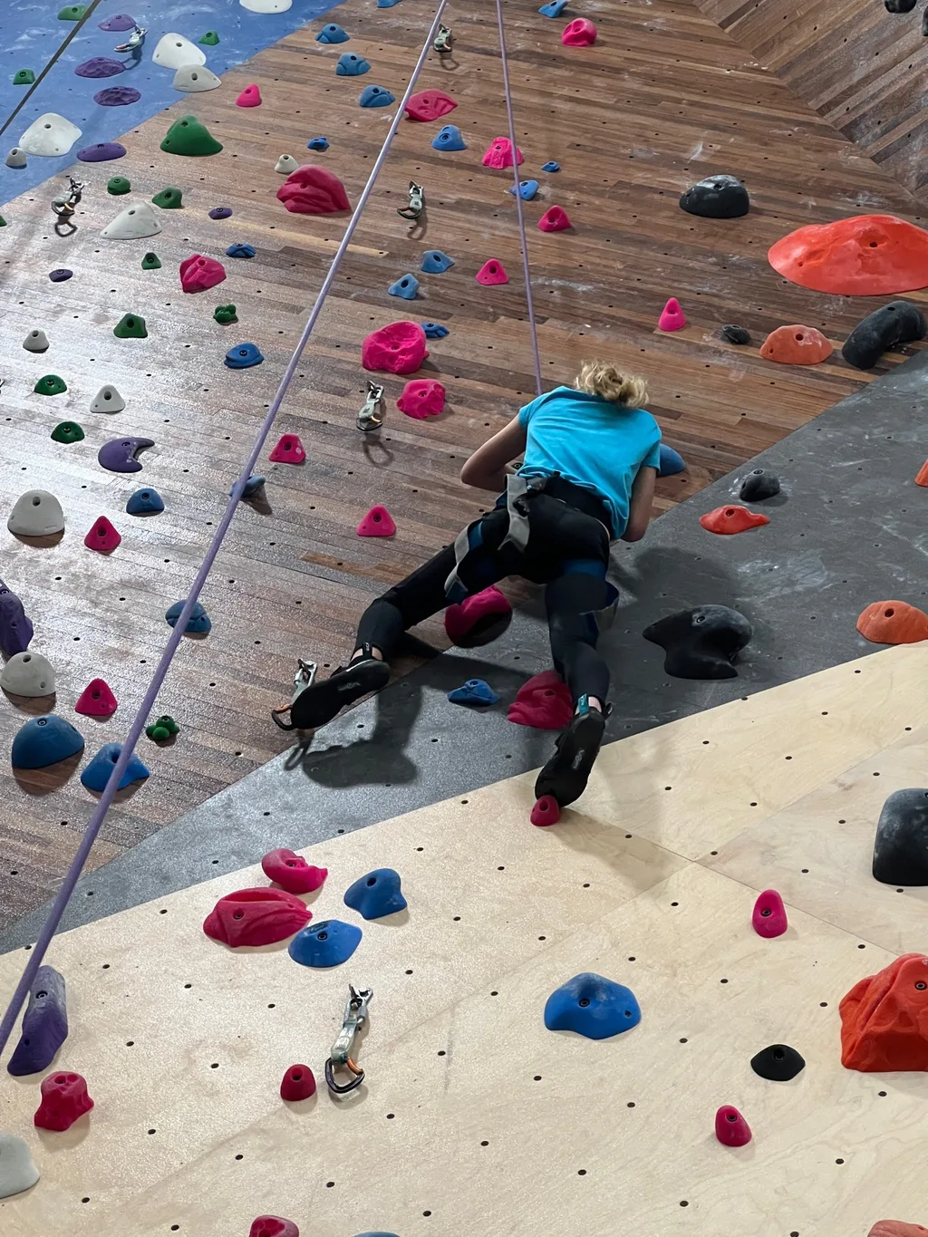 Just as much fun a second time - this time with friends and seasoned belayers! They were all fearless, but especially Gwen (who lit up when Clara mentioned that another facility has a kids climbing team).
