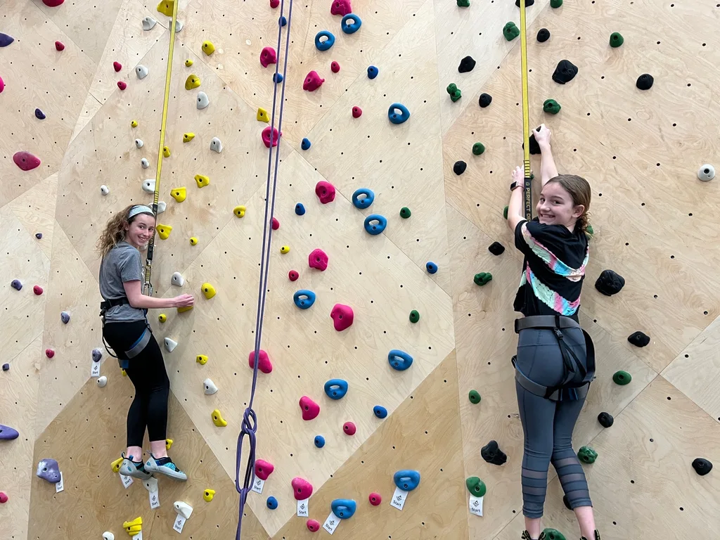 Just as much fun a second time - this time with friends and seasoned belayers! They were all fearless, but especially Gwen (who lit up when Clara mentioned that another facility has a kids climbing team).