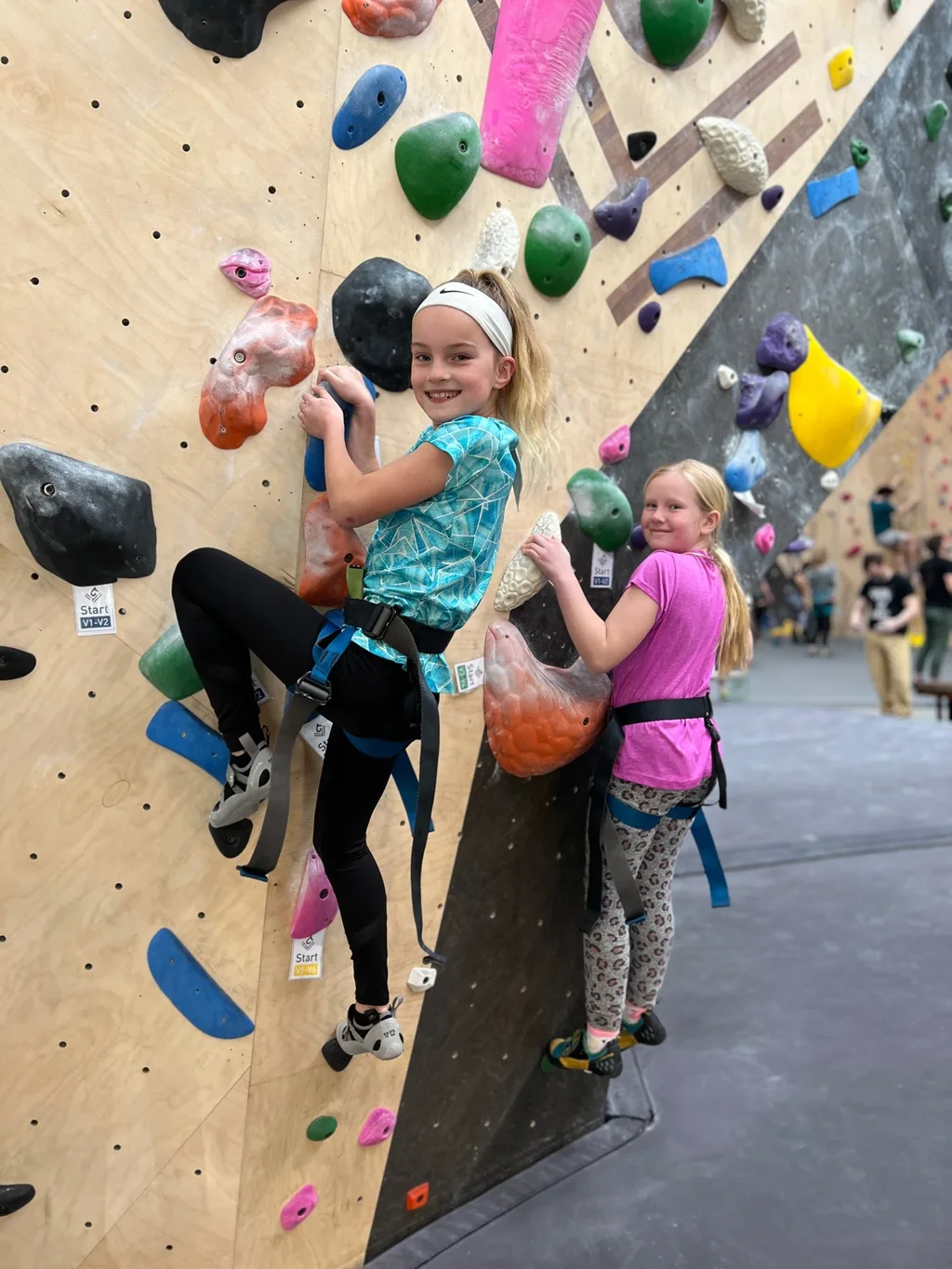 Just as much fun a second time - this time with friends and seasoned belayers! They were all fearless, but especially Gwen (who lit up when Clara mentioned that another facility has a kids climbing team).