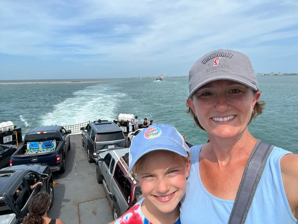 What an amazing trip to the OBX! We stayed in Salvo, one of the villages in the Cape Hatteras National Seashore. We all agreed we couldn’t have picked a better spot. The natural beauty of this place was incredible. I was amazed by the stretches of road where you could experience both the ocean and the sound at once. The waves were intense and the rip tides were terrifying, but beach walks were so nice. We loved collecting shells, hunting ghost crabs, watching the sun rise and set, splashing in the pool, watching Daisy swim, and our many excursions. Tailgating on the vehicle ferry boat ride to Ocracoke was fun. We also enjoyed jet skiing and a dolphin boat cruise from Wanchese. Watching the kite boarders while enjoying dinner at Waterman’s was a fun experience too.